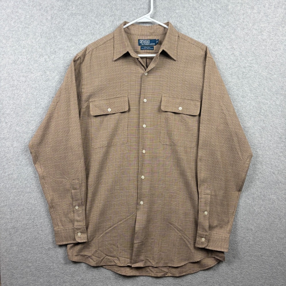 Vintage Polo Ralph Lauren Shirt Mens Medium Glen Plaid Benford Silk Button Up